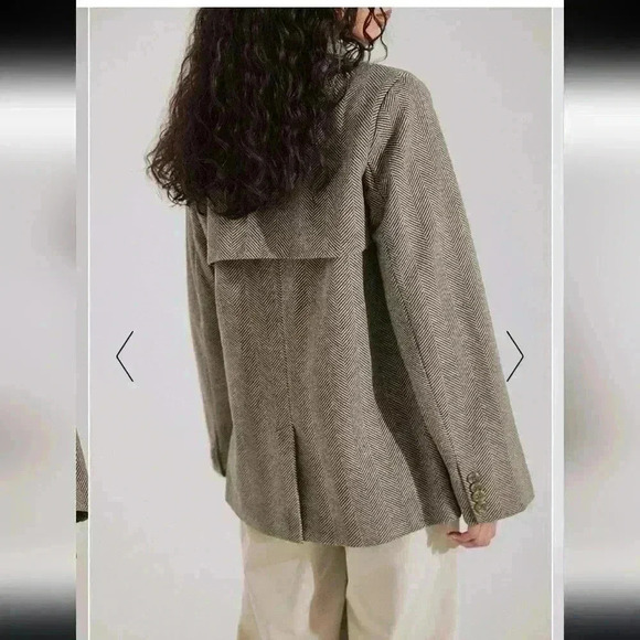 NA-KD Brown Fishbone Pattern Blazer NWT New Womens Size 38 US Size 6 - Picture 3 of 13